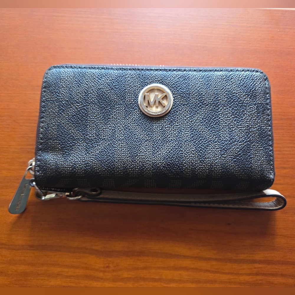 Michael Kors Brown Wristlet with Gold Accents